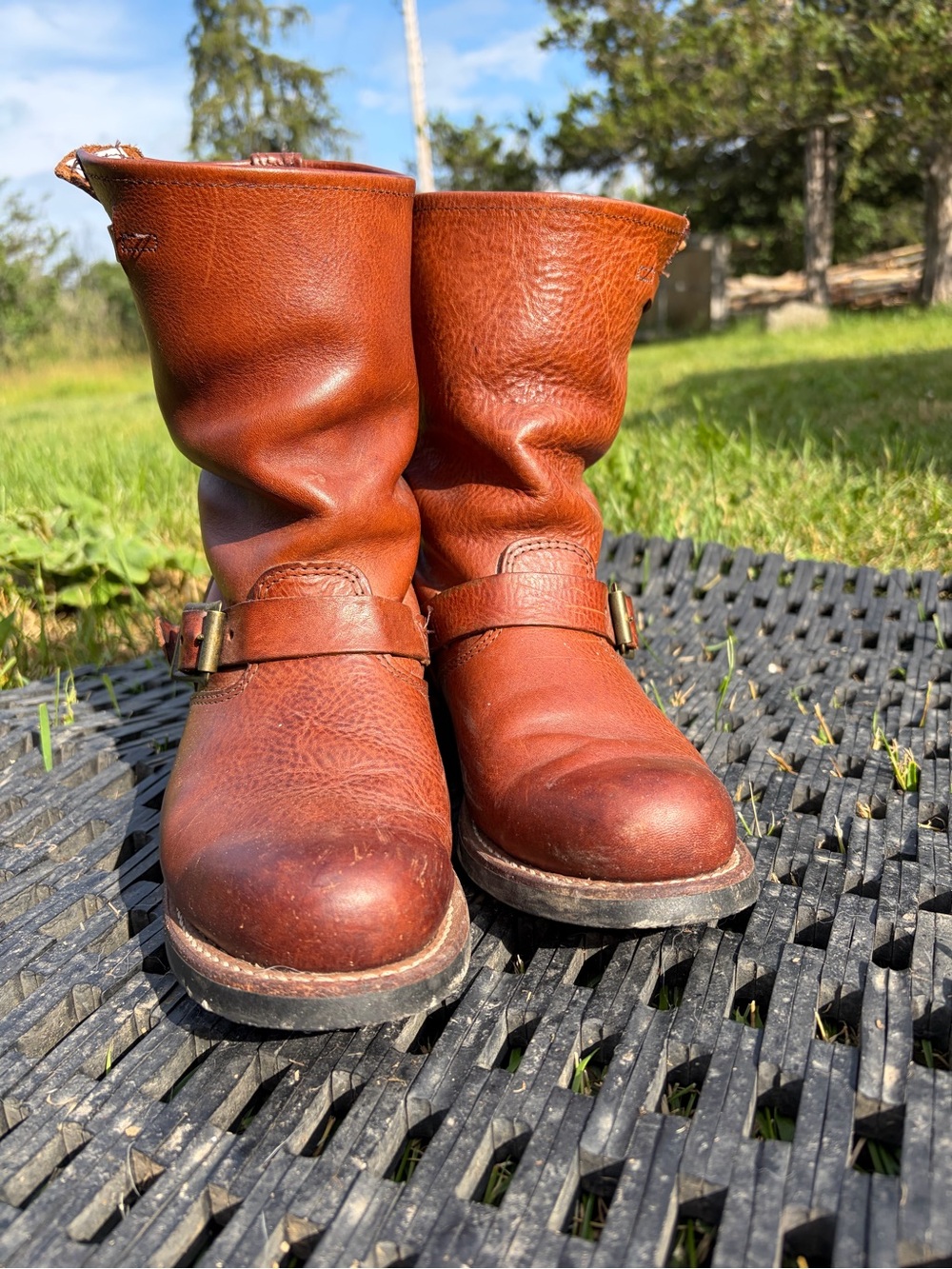 Frye Cognac Brown Harness Boots - Picture 2 of 7